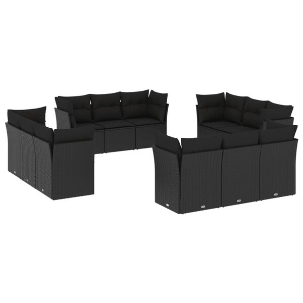 vidaXL Salon de jardin 12 pcs avec coussins noir r&eacute;sine tress&eacute;e