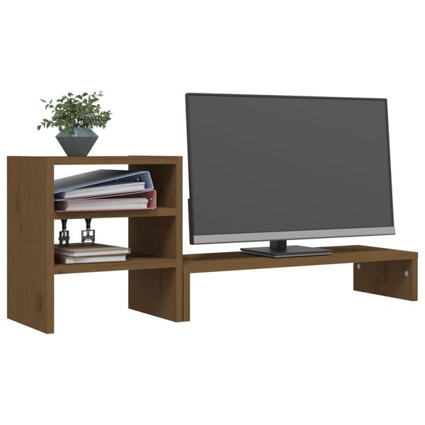 vidaXL Support de moniteur Marron miel 81x20x30 cm Bois de pin solide