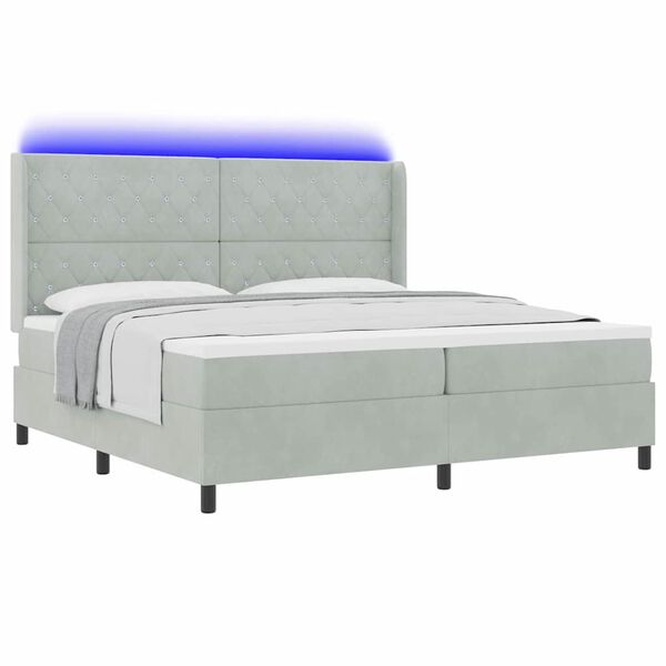 vidaXL Lit &agrave; ressorts avec matelas Gris clair 200 x 200 cm Velours