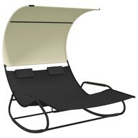 vidaXL Chaise longue double à bascule avec auvent Noir et crème