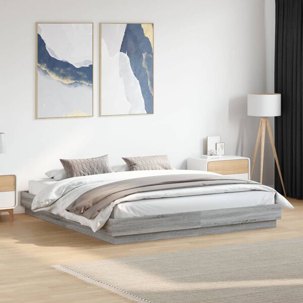 vidaXL Cadre de lit sans matelas sonoma gris 200x200 cm