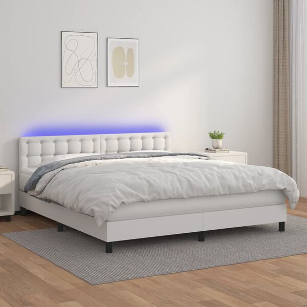 vidaXL Sommier &agrave; lattes de lit avec matelas et LED Blanc 160x200 cm