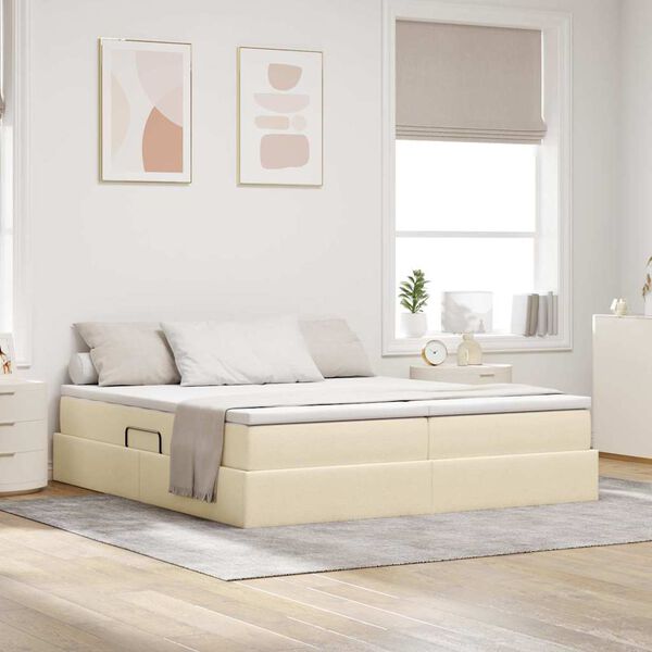 vidaXL Lit avec rangement et matelas Cr&egrave;me 180 x 200 cm Polyester
