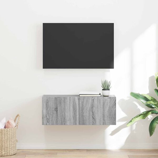 vidaXL Meuble TV mural Montage mural Gris Sonoma 78,5 x 31 x 29,5 cm