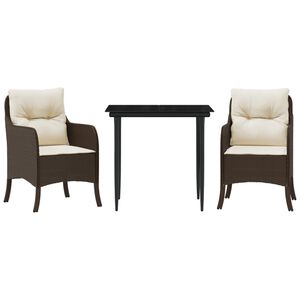 vidaXL Ensemble &agrave; manger de jardin 3 pcs et coussins marron poly rotin