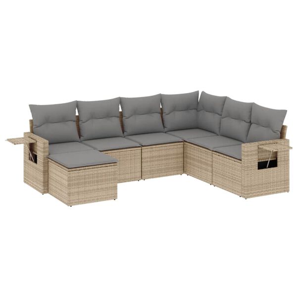 vidaXL Salon de jardin avec coussins 7 pcs beige r&eacute;sine tress&eacute;e