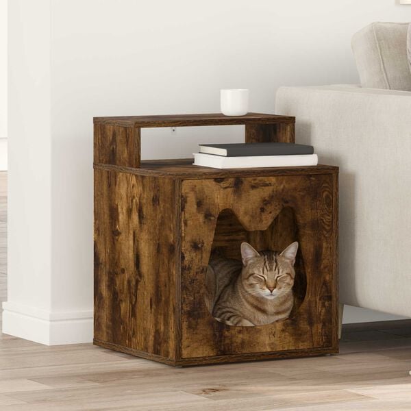 vidaXL Maison pour chat Ch&ecirc;ne fum&eacute; 42,5 x 40 x 53,5 cm