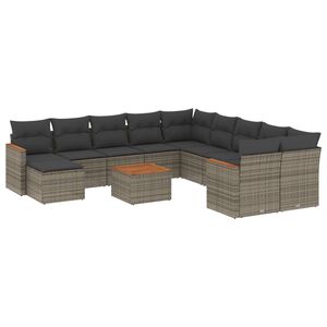 vidaXL Salon de jardin avec coussins 12 pcs gris r&eacute;sine tress&eacute;e