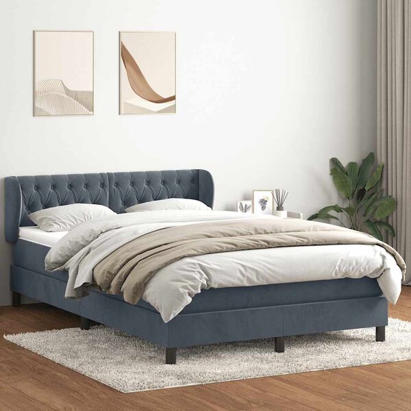 vidaXL Sommier &agrave; lattes de lit et matelas gris fonc&eacute; 140x220cm velours