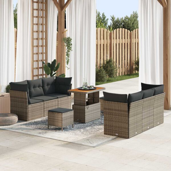 vidaXL Ensemble de canap&eacute; de jardin 9 pcs Gris polyrotin
