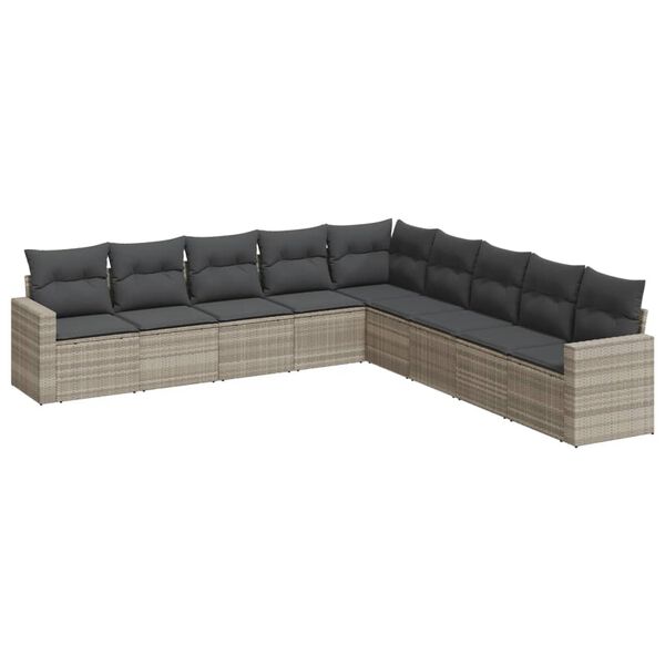 vidaXL Salon de jardin 9 pcs avec coussins gris clair r&eacute;sine tress&eacute;e