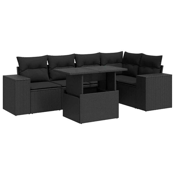vidaXL Salon de jardin 6 pcs avec coussins noir r&eacute;sine tress&eacute;e