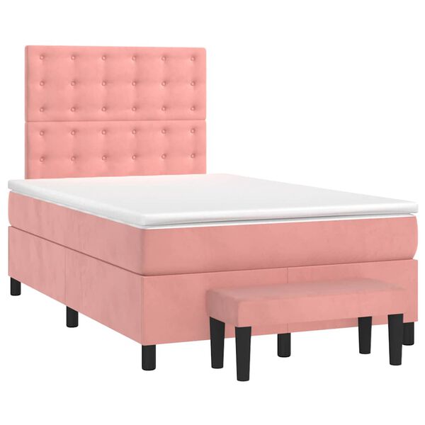 vidaXL Sommier &agrave; lattes de lit avec matelas rose 120x190 cm velours