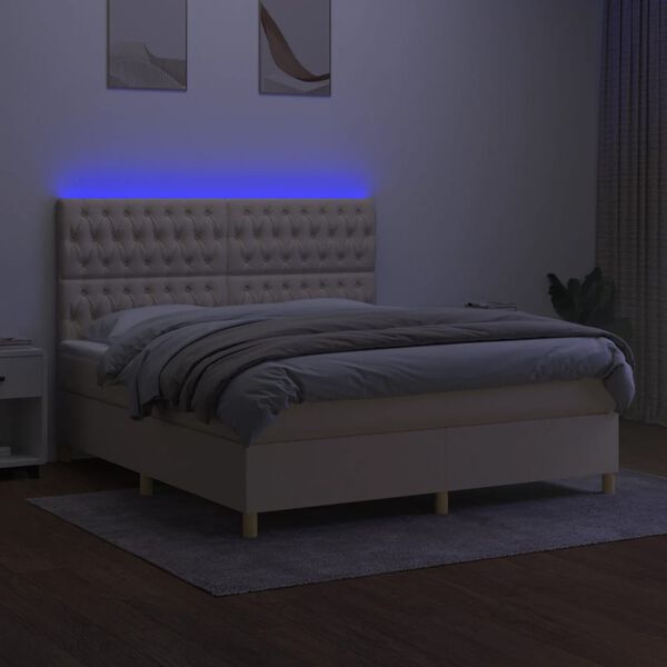 vidaXL Sommier &agrave; lattes de lit et matelas et LED Cr&egrave;me 180x200cm Tissu