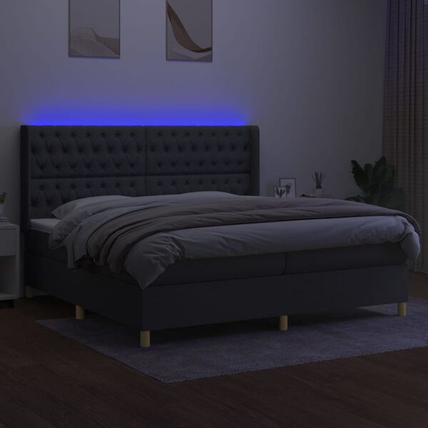 vidaXL Sommier &agrave; lattes de lit matelas LED Gris fonc&eacute; 200x200 cm Tissu