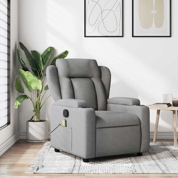 vidaXL Fauteuil inclinable de massage gris clair tissu