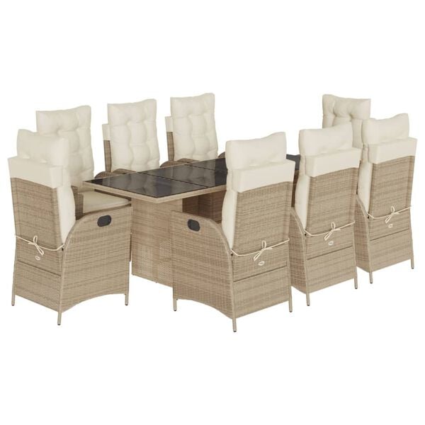 vidaXL Ensemble &agrave; manger de jardin et coussins 9 pcs beige Poly rotin