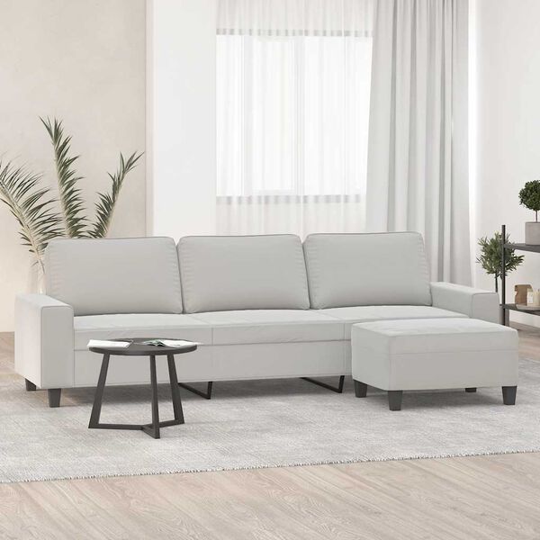 vidaXL Canap&eacute; 3 places repose-pieds Gris clair 210 cm Tissu microfibre