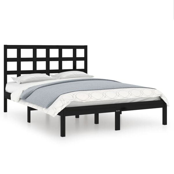 vidaXL Cadre de lit sans matelas noir 140x190 cm bois massif