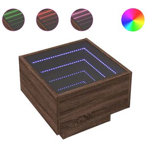 vidaXL Table de chevet avec LED infini ch&ecirc;ne marron 40x40x30 cm