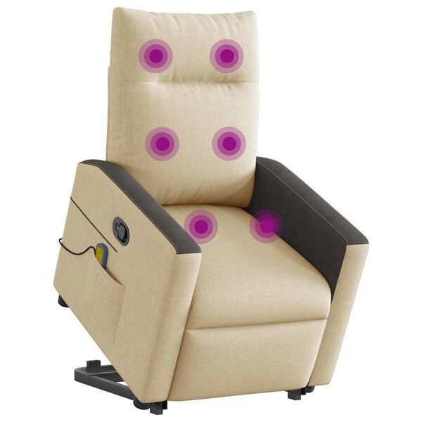 vidaXL Fauteuil inclinable de massage Cr&egrave;me Tissu