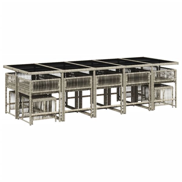 vidaXL Ensemble &agrave; manger de jardin et coussins 15 pcs gris clair rotin