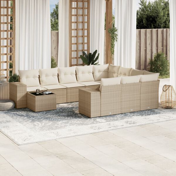 vidaXL Salon de jardin 11 pcs avec coussins beige r&eacute;sine tress&eacute;e