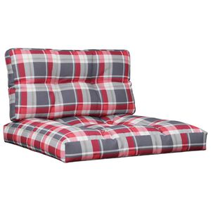vidaXL Coussins de palette lot de 2 motif &agrave; carreaux rouge tissu