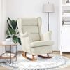 vidaXL Fauteuil &agrave; bascule &agrave; oreilles en velours cr&egrave;me bois massif