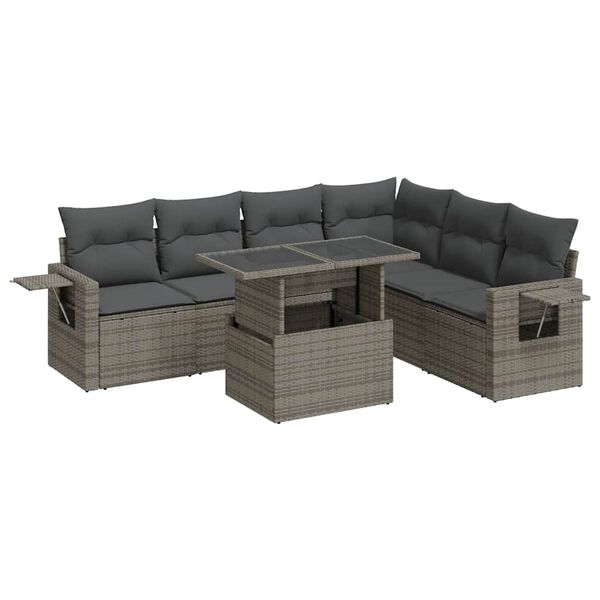 vidaXL Salon de jardin avec coussins 7 pcs gris r&eacute;sine tress&eacute;e