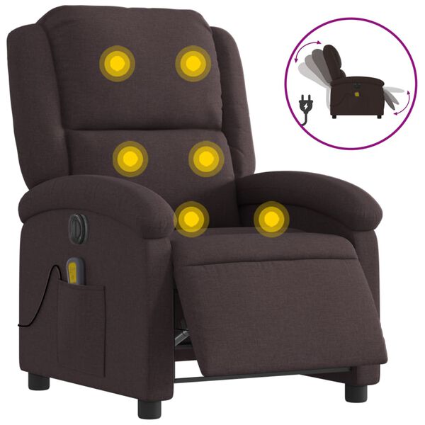vidaXL Fauteuil de massage inclinable &eacute;lectrique Marron fonc&eacute; Tissu