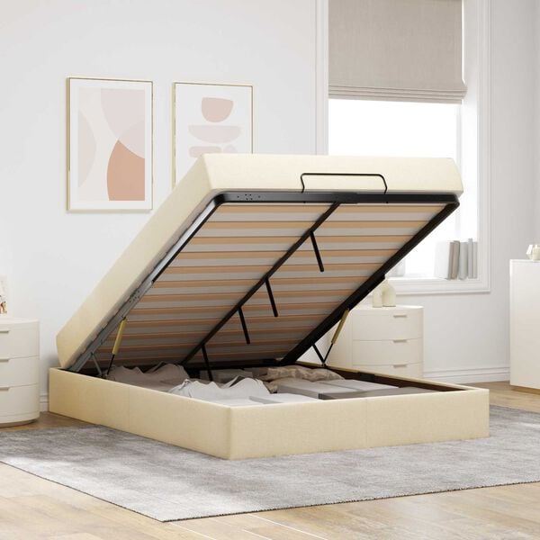 vidaXL Cadre de lit avec matelas avec matelas 2 pcs Cr&egrave;me tissu