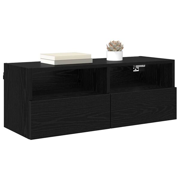 vidaXL Meuble TV mural Chêne noir 80 x 30 x 30 cm Bois d'ingénierie