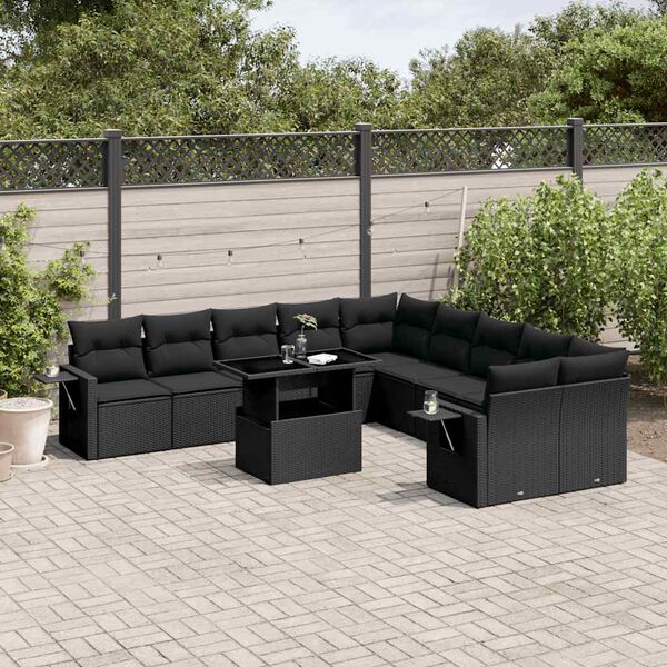 vidaXL Salon de jardin 11 pcs avec coussins noir r&eacute;sine tress&eacute;e