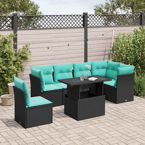 vidaXL Salon de jardin 6 pcs avec coussins noir r&eacute;sine tress&eacute;e