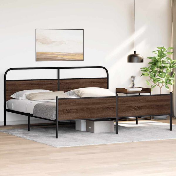 vidaXL Cadre de lit en m&eacute;tal sans matelas ch&ecirc;ne marron 200x200 cm