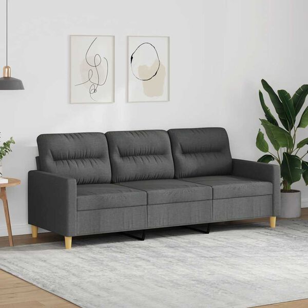 vidaXL Canap&eacute; &agrave; 3 places Gris fonc&eacute; 180 cm Tissu