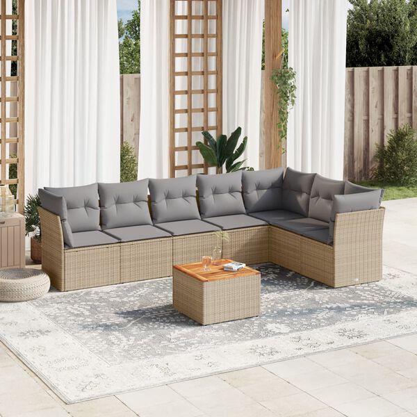 vidaXL Salon de jardin avec coussins 8pcs m&eacute;lange beige r&eacute;sine tress&eacute;e