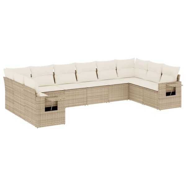 vidaXL Salon de jardin avec coussins 10 pcs beige r&eacute;sine tress&eacute;e