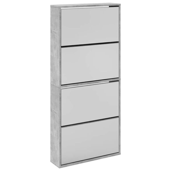 vidaXL Armoire &agrave; chaussures et miroir 4 niveaux gris b&eacute;ton 63x17x134cm