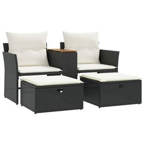 vidaXL Canap&eacute; de jardin 2 places avec tabourets noir r&eacute;sine tress&eacute;e