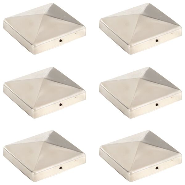 vidaXL Bouchons de poteau de cl&ocirc;ture pyramidaux 6 pcs Inox 101x101 mm