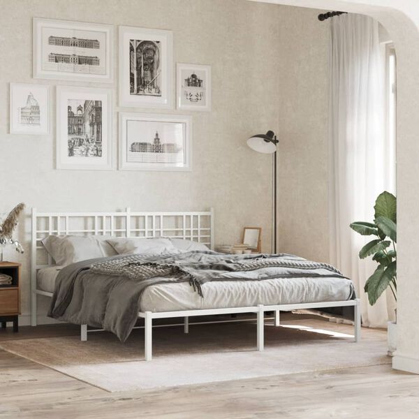 vidaXL Cadre de lit m&eacute;tal sans matelas et t&ecirc;te de lit blanc 150x200 cm