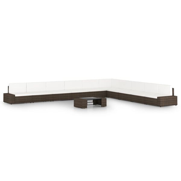 vidaXL Salon de jardin 11 pcs avec coussins Marron R&eacute;sine tress&eacute;e