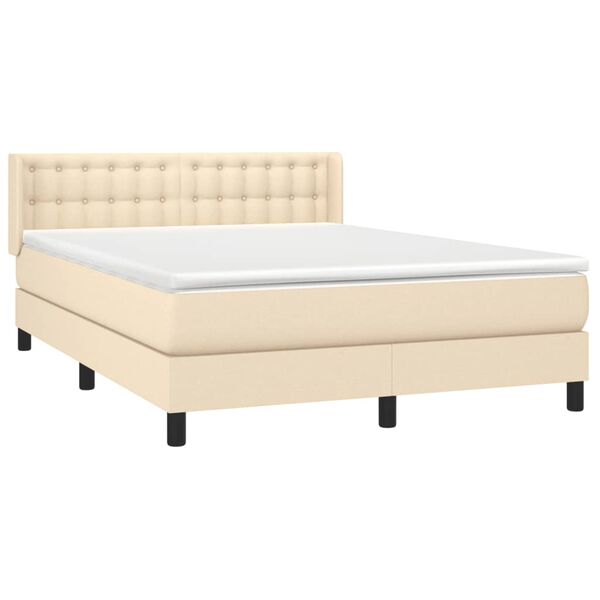 vidaXL Sommier &agrave; lattes de lit avec matelas Cr&egrave;me 140x190 cm Tissu