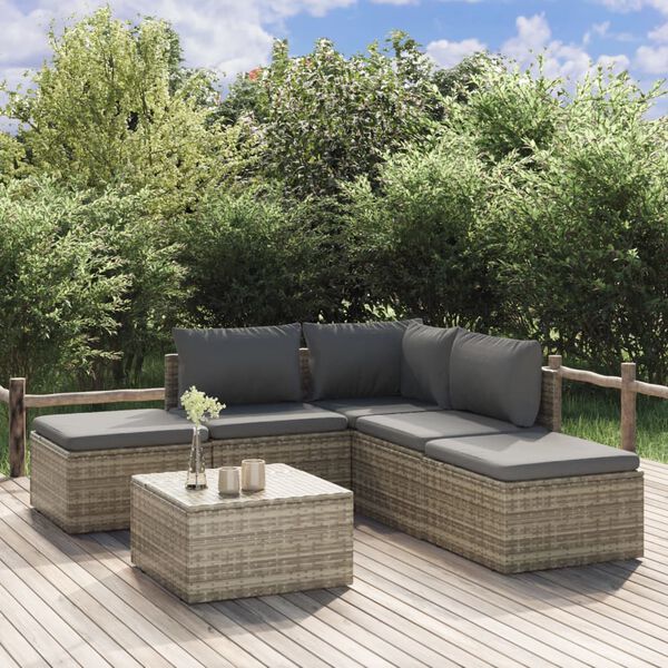 vidaXL Salon de jardin 6 pcs avec coussins Gris R&eacute;sine tress&eacute;e