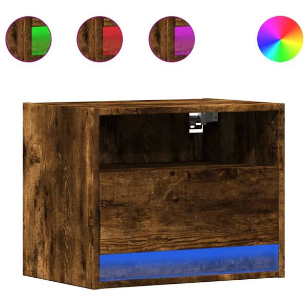 vidaXL Table de chevet murale avec lumi&egrave;res LED ch&ecirc;ne fum&eacute;