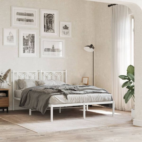 vidaXL Cadre de lit m&eacute;tal sans matelas et t&ecirc;te de lit blanc 140x190 cm