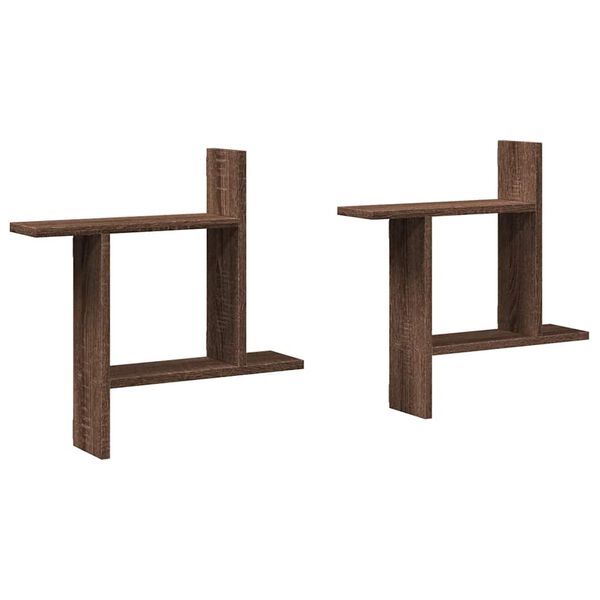 vidaXL &Eacute;tag&egrave;res murales 2pcs ch&ecirc;ne marron 50x12x50cm bois d'ing&eacute;nierie