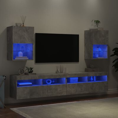 vidaXL Meubles TV avec lumières LED 2 pcs gris béton 40,5x30x60 cm